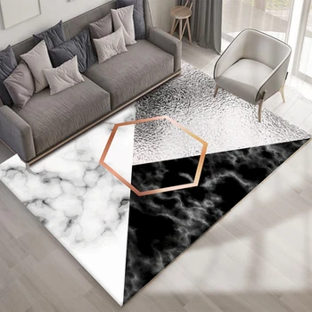 Скандинавски 3D-килим с геометричен мрамор модел, подложка за дивана в хола, подложка за журнального маса, подложка за спални