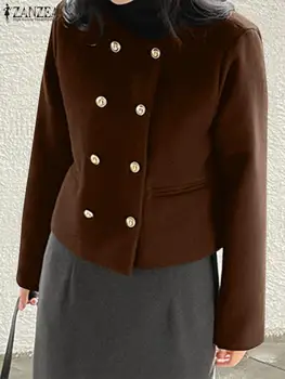 Дамски къс яке с дълъг ръкав ZANZEA 2023, нова есенна яке, реколта обикновена модни палта копчета, дамски ежедневни свободна горна дреха