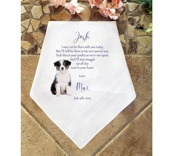 Персонализиран сватбен кърпичка за младоженеца или булката от кожа на кучета, котки и домашни животни, с възможност за снимане на техните кучета, котки, домашни любимци в паметта