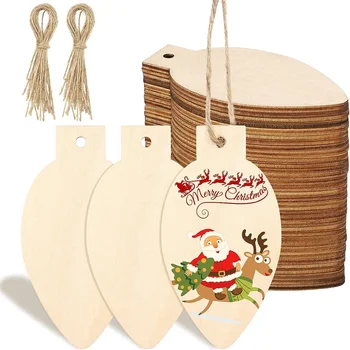 Коледна незаконченная дървена крушка, заготовки от дървени парчета с въже за коледа занаяти, накити със собствените си ръце