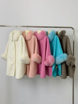 Двустранно кашемировое палта, палто, наметало с кожен колан, дамски темперамент знаменитост F04
