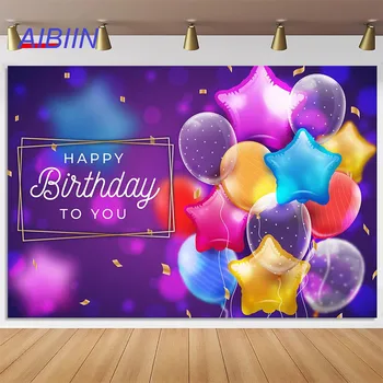Фон за снимки AIBIIN Happy Birthday to You, цветни кръгли или междузвездни балони, абстрактен фон за една фотосесия, за да проверите за декор