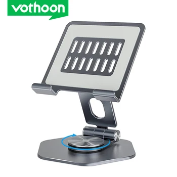 Поставка за таблет Vothoon за iPad Pro Алуминиева, въртяща се на 360 градуса, Сгъваем настолен стойка за таблет, Регулируем държач за лаптоп и мобилен телефон