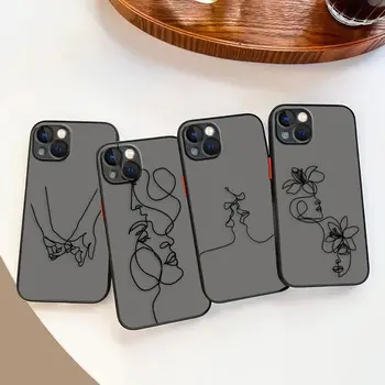 Матов Калъф за Телефон Apple iPhone 14 13 11 12 MINI Pro XS Max XR X 7 8 SE 2020 2022 6 6S Plus Case Line Art Скица Flower Girl