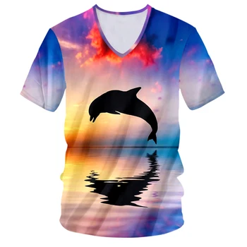 Пролетно-лятна готина тениска с принтом морския делфин, Ежедневни удобна тениска за фитнес, мъжки t-shirt на едро Оверсайз 5XL
