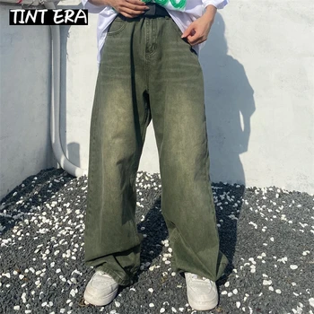 Зелени дънки ЕПОХА TINTA, Провиснал издържат реколта дънкови панталони, мъжки спортни панталони, мъжка проститутка, облекло, Ретро, оверсайз, Всекидневни Хип-хоп