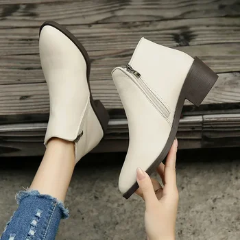 42 Дамски обувки Големи размери 2023, Класически Дамски Ботильоны С остри пръсти, Прости, Универсални Обувки с цип за Жени, Zapatos De Mujer