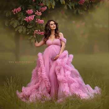 Розови халати за фотосесии на бременни жени с хубава линия, Тюлевые къдри, халат за бременни, женствена рокля, детски рокли за душата, фотография
