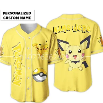Бейзболна Майк Pokemon Pikachu С 3D Принтом, Модни Градинска Бейзболна Тениска За Мъже и Жени с Индивидуално Име, Къс Ръкав