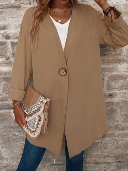 Дамско палто Finjani, однотонное палто на една пуговице отпред, есен облекло с дълги ръкави и заниженными рамене