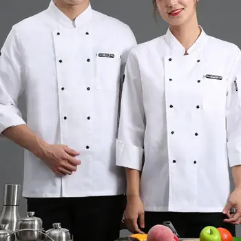 Топ готвач, обикновен джоб, дълъг ръкав, Леки двубортные копчета за кейтеринга, плюс размери, унисекс, поварская риза, дрехи на готвач