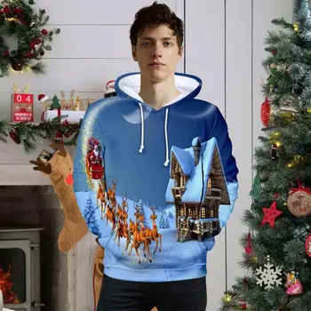 Коледен пуловер Унисекс с принтом, хумористичен 3D принт, забавен Пуловер на Дядо Коледа, ежедневни есенно-зимни дрехи големи размери за мъже и жени