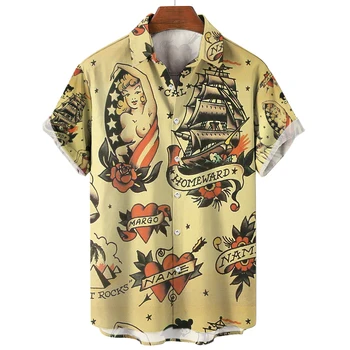 Летни Мъжки Хавайски ризи С Копчета На лацканах, Модерен Ризи С Винтажным Принтом, Мъжки Плажни Ежедневни Вечерни Блузи С Къс Ръкав, Мъжки Дрехи