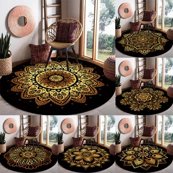 Бронзова Мандала, килим от цветя модел, Подложка за всекидневната, европейски Ретро масичка за кафе, Златна Диамантена Кадифе, Черен килим