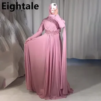 Eightale 2023 Скромни Шифоновые Арабски вечерни рокли с трапецовидна форма, С дълги ръкави Кафтан Дубай Дамски рокли за бала Вечерна рокля