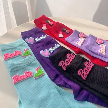 Цветни чорапи с надпис кукли Барби, Чорапи до средата на прасците, Kawaii Y2K, Меко есенно-зимни вязаная облекло Ins, аксесоари за дрехи, Дълги Чорапи за йога