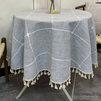 Декоративна бельо покривка с ресни от водоустойчив дебел плат за кръгъл сватбен на масата, от масата