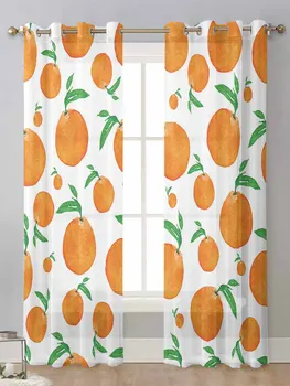 Плодове Портокали, Зелени листа, Прозрачни завеси За прозорците на хола Прозрачен воал Тюлевая завеса Cortinas Завеси за дома