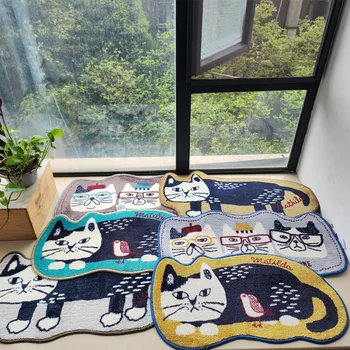 Противоскользящий врата на мат, одеало, Cartoony Нов котка, възглавница с бродерия, подложка за краката, килим за баня, декорация на дома, в японски стил