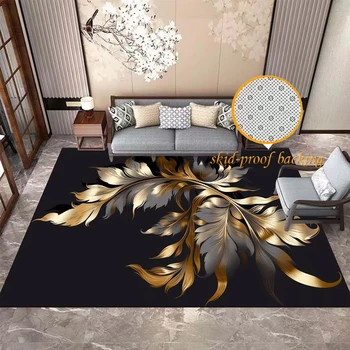 3D Светъл луксозен черен килим в скандинавски стил за дневната, Нескользящие пере килими, Модерен панорамен мат, килими, Златен килим за спалнята