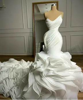 2021 Сватбени рокли от органза с волани, Плисета, струята под формата на Параклис, Прекрасни Сватбени рокли, Нигерийски Арабското Сватбена рокля, Халат De