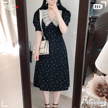 Луксозен Корейски дрехи, Летни жените, Японски момиче, Сладко Бяло дантелено рокля с флорални принтом в Ретро стил, винтажное рокля-риза с яка на Питър Пэна