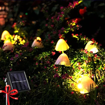10LED Външни Слънчеви Светлини с форма на гъба Водоустойчив Пейзаж Коледна Приказка Низ Лампа За Двора Тревата Градина Тераса Атмосфера на Декора