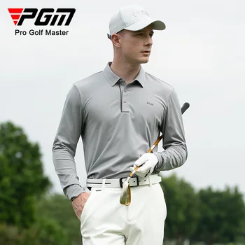 Облекло за голф PGM Мъжката Есенно-Зимна Удобна Тениска С дълги Ръкави И Бесшовным Яка, Мъжки Ежедневни Универсална Риза с къси ръкави