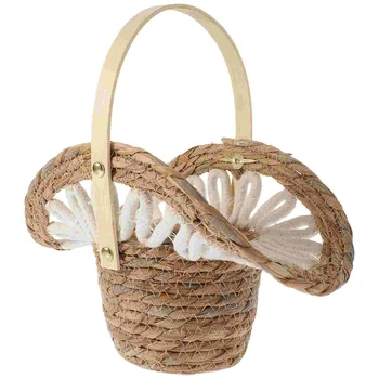 Кошница за шапки, многофункционални подаръчни кошници с цветя, ръчно изработени, сплетен за употреба, Преносим с дръжка за съхранение