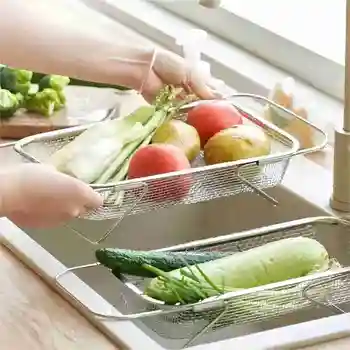 Поставка за сушене на чинии В мивката Регулируема Поставка за източване на съдове от неръждаема Стомана Притежателя чинии за мивки Органайзер за готвене на Плодове, Зеленчуци