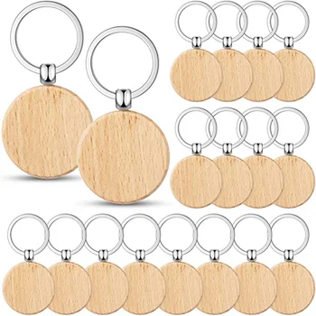 50 Броя празни дървени ключодържатели за ключове, заготовки за гравиране на ключове, недовършена, дървен ключодържател, ключодържатели diy, кръгли
