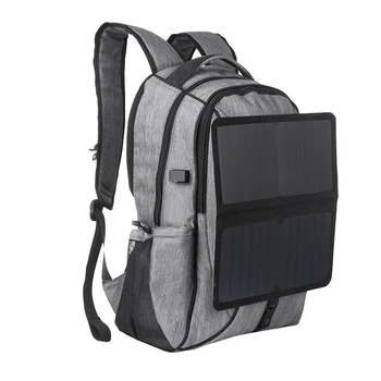 1 БР USB Слънчев Раница за Лаптоп Backpack Със слънчев Панел, 14 W Сиво За Пътуване На Открито, на Къмпинг, Туризъм Зареждане на Мобилен Телефон