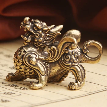Статуетка на Богатството на Месинг декор Просперитет украшение в китайски стил Цилинь Дракон Късмет Животните на фън шуй Реколта
