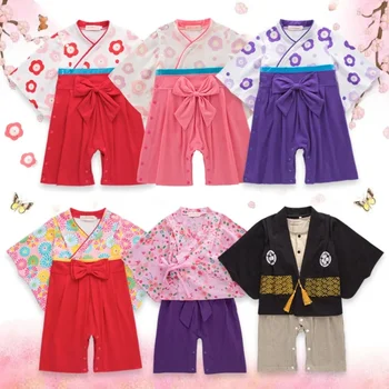 Детски памучни Юката за момчета в японски стил, гащеризон за новородено, костюм за парти в Кимоно на Самурая за новородени