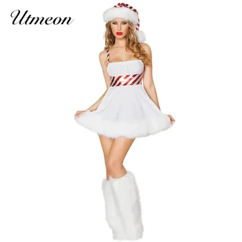 Бяла рокля Снежен за възрастни жени, Сексуална Коледни костюми, Секси костюм на Дядо Коледа, Празнични костюми за cosplay Дядо Коледа.
