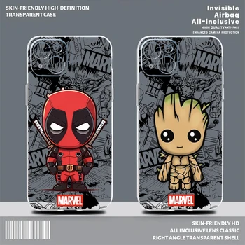 Marvel Groot Deadpool За iPhone 15 Plus 14 13 12 11 Pro Max Mini XR XS MaxPhone Case Корпуса Противоударные Седалките От Течен Силиконов TPU