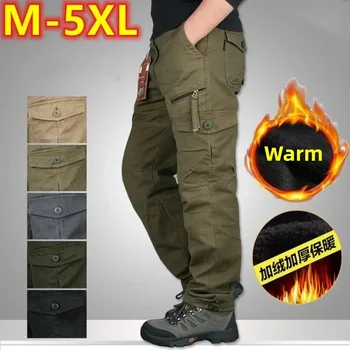 Нови мъжки топли флисовые панталони-карго 2024 година, обикновена зимни дебели военни камуфляжные Тактически памук, Дълги панталони, мъжки ежедневни панталони 5XL