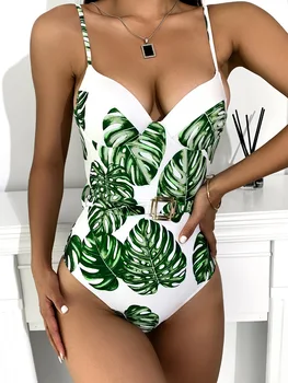 Облегающая секси облекло на хипита, дизайн на женски колан на подтяжках, модерен едно парче костюм, нов бански костюм за плажен курорт с принтом 2023 година.