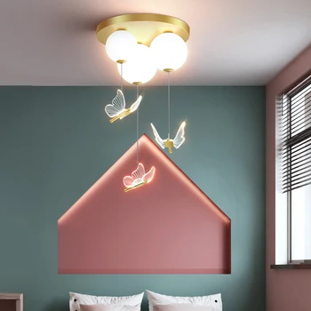 Прост, модерен, лампа за спални Пеперуда с лъжичка Уютен и романтичен тавана лампа Полилей за детска стая Вътрешно осветление