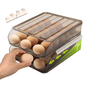 Автоматична перекатывающаяся кутия за яйца, многопластови стелажи-стойка за хладилник, кутия за запазване на свежестта, кошница за яйца, Контейнери за съхранение на багаж, Кухненски организаторите
