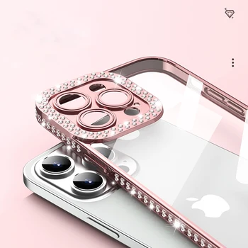 За iPhone 13 Pro Max Луксозно покритие с кристали силиконов калъф за телефон за iPhone 11 12 14 Plus, двупосочен диамантена калъф