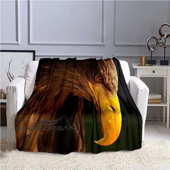 Меко и удобно фланелевое одеяло с изображение на животно Орел, подходящо за дивана, тънки покривки за легло или за къмпинг, разходки, офис топлите завивки